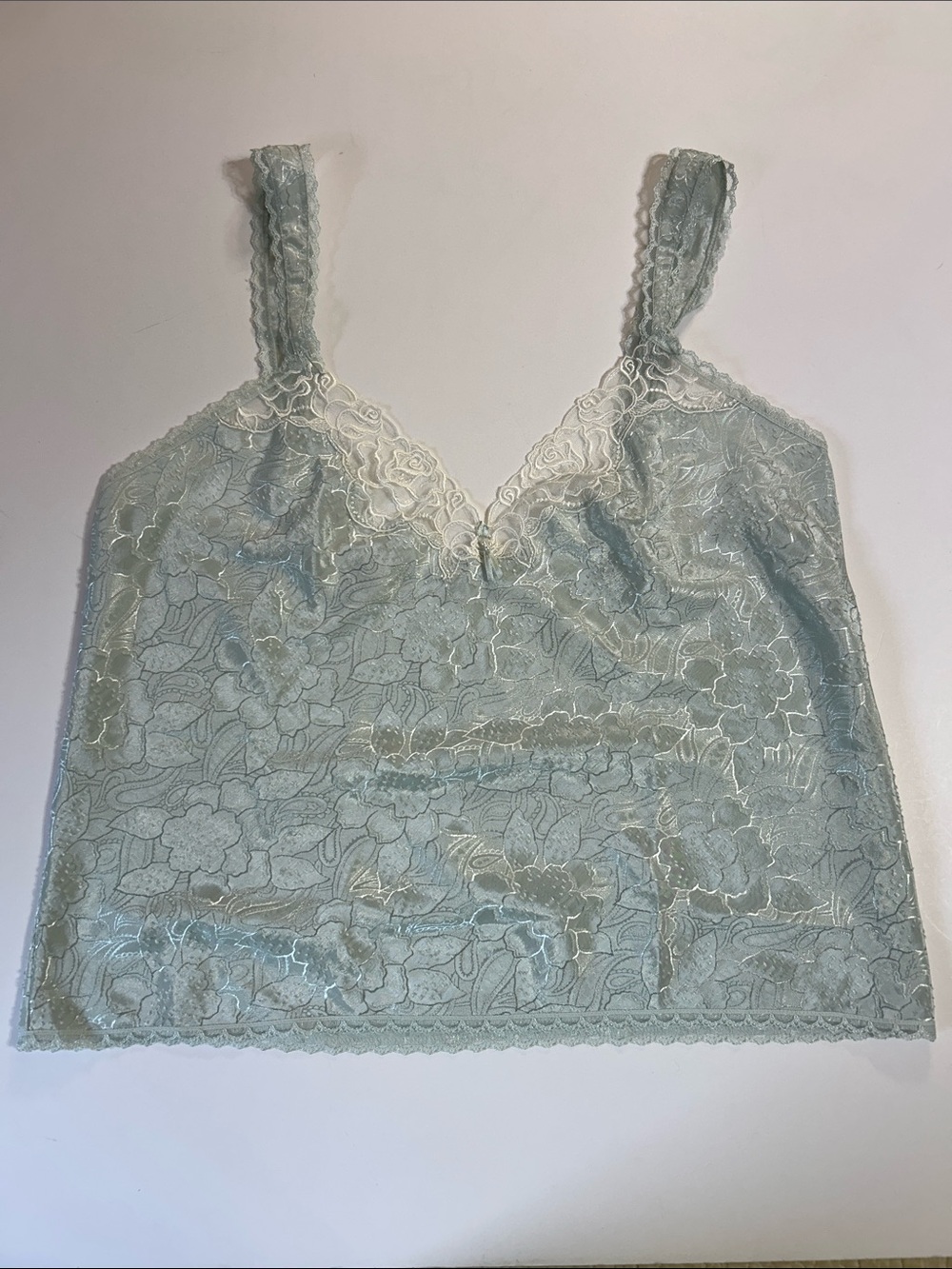 Wacoal Sage Green Lace Camisole with Ivory Trim medium silky coquette cottagecor